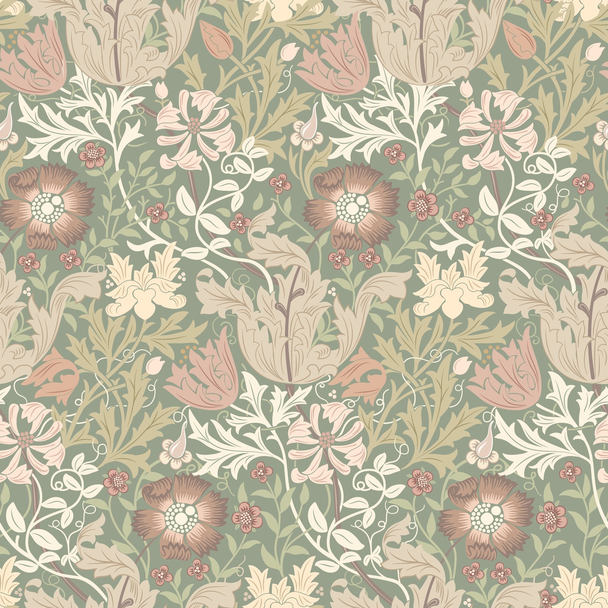 HWA1517W Honeysuckle & Tulip Sage & Mocha Eden II Wallpaper by Hoopla Walls