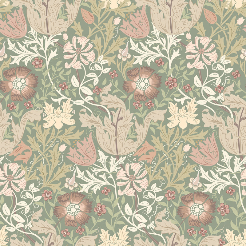HWA1517W Honeysuckle & Tulip Sage & Mocha Eden II Wallpaper by Hoopla Walls
