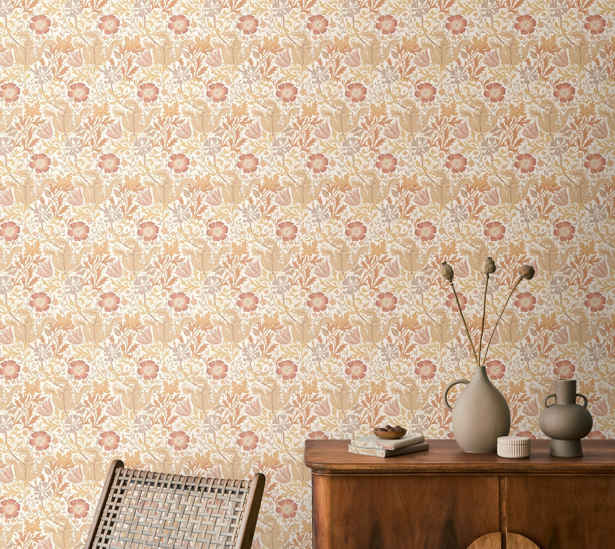 HWA1520W Honeysuckle & Tulip Terracotta Eden II Wallpaper by Hoopla Walls