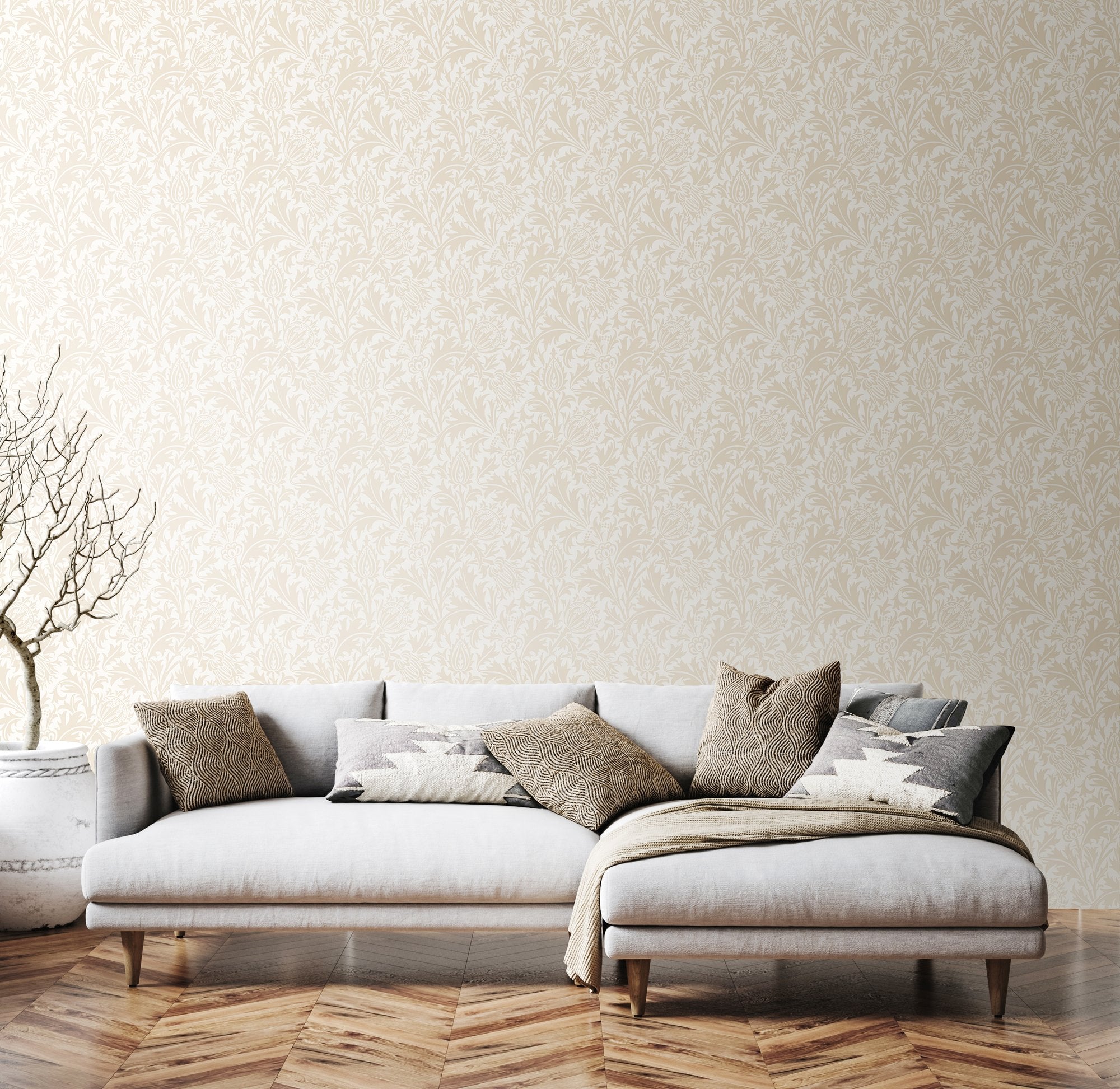 HWA1521W Thistle Damask Oyster Eden II Wallpaper by Hoopla Walls