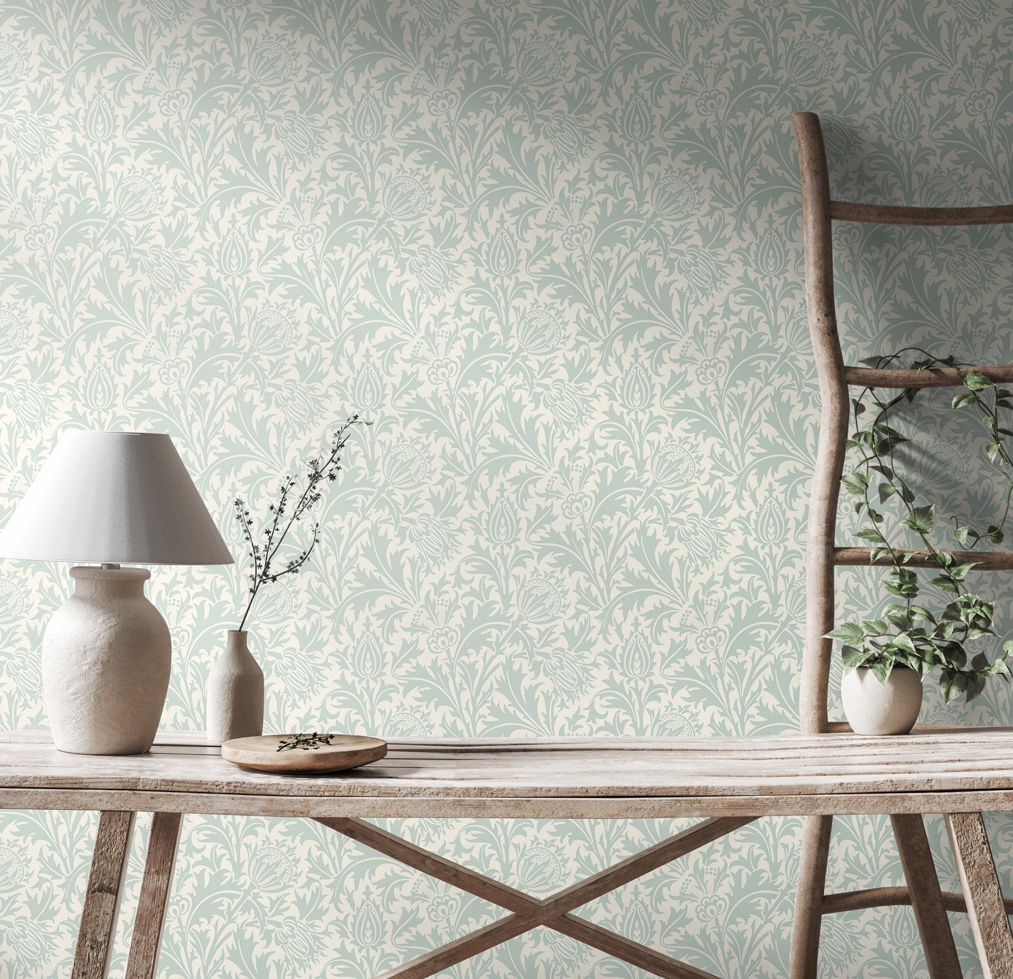 HWA1522W Thistle Damask Duck Egg Eden II Wallpaper by Hoopla Walls
