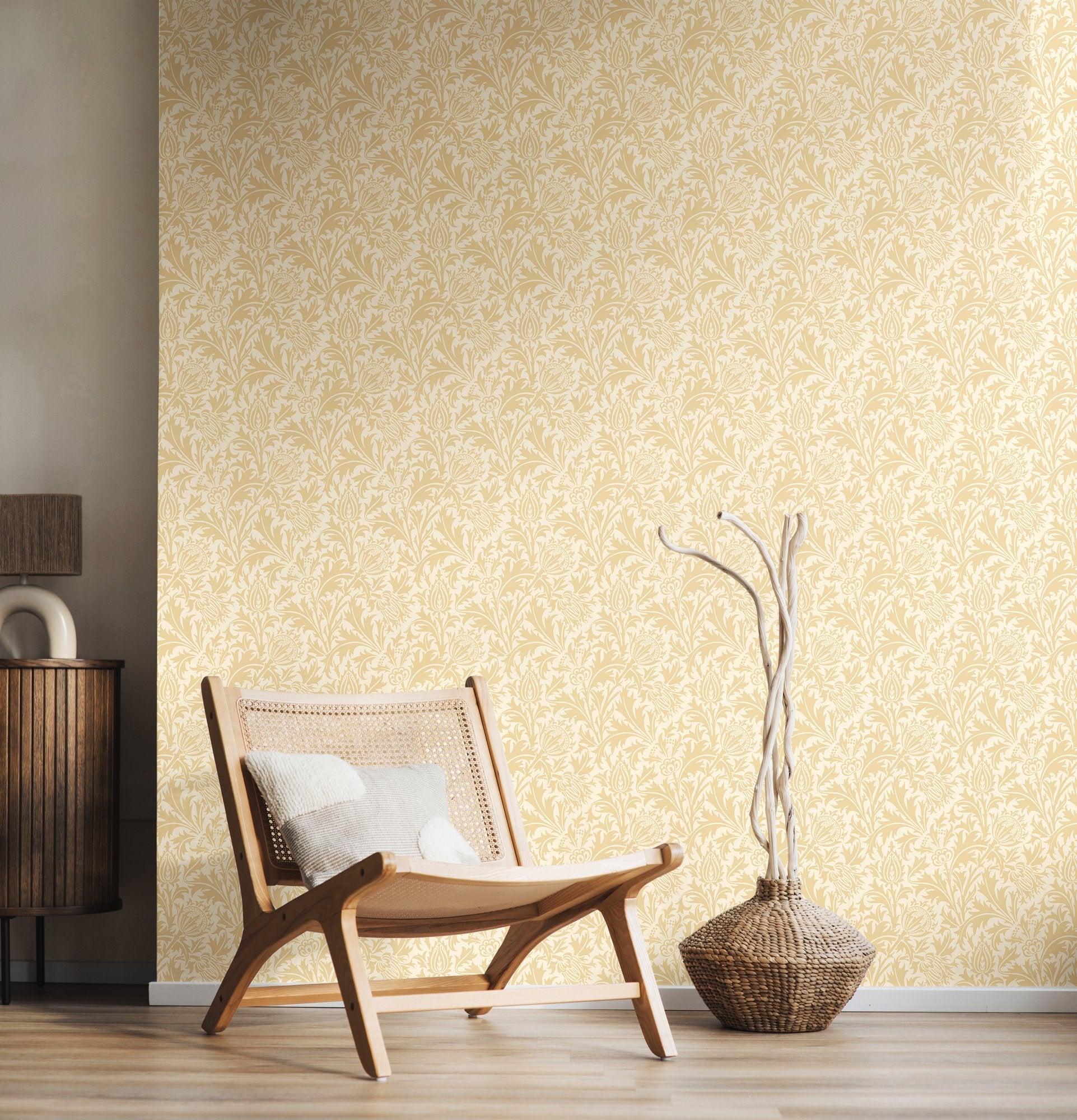HWA1523W Thistle Damask Soft Gold Eden II Wallpaper by Hoopla Walls