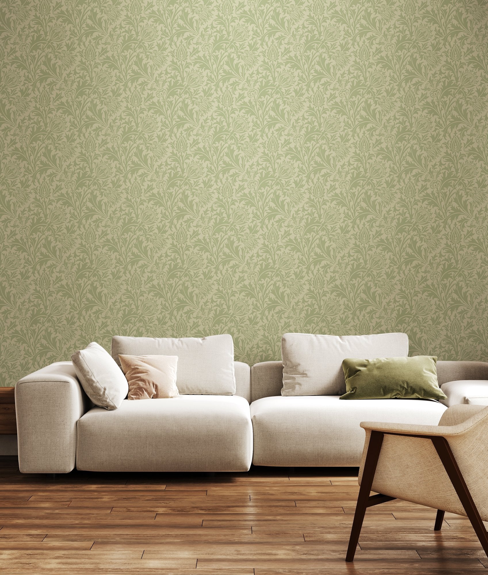HWA1524W Thistle Damask Sage Eden II Wallpaper by Hoopla Walls