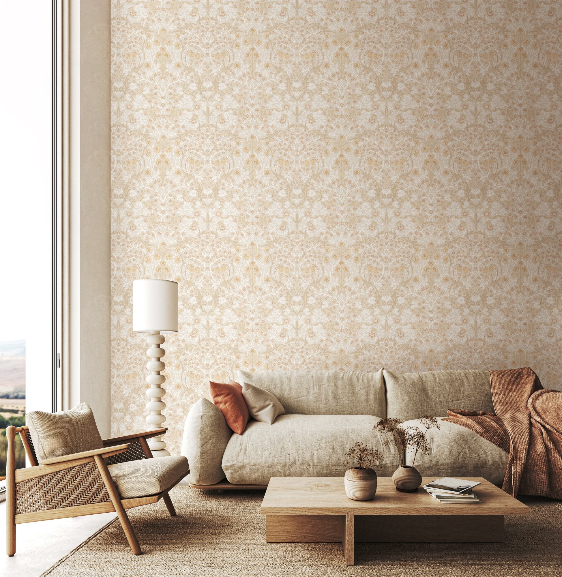 HWA1526W Blackthorn Damask Linen Mix Eden II Wallpaper by Hoopla Walls