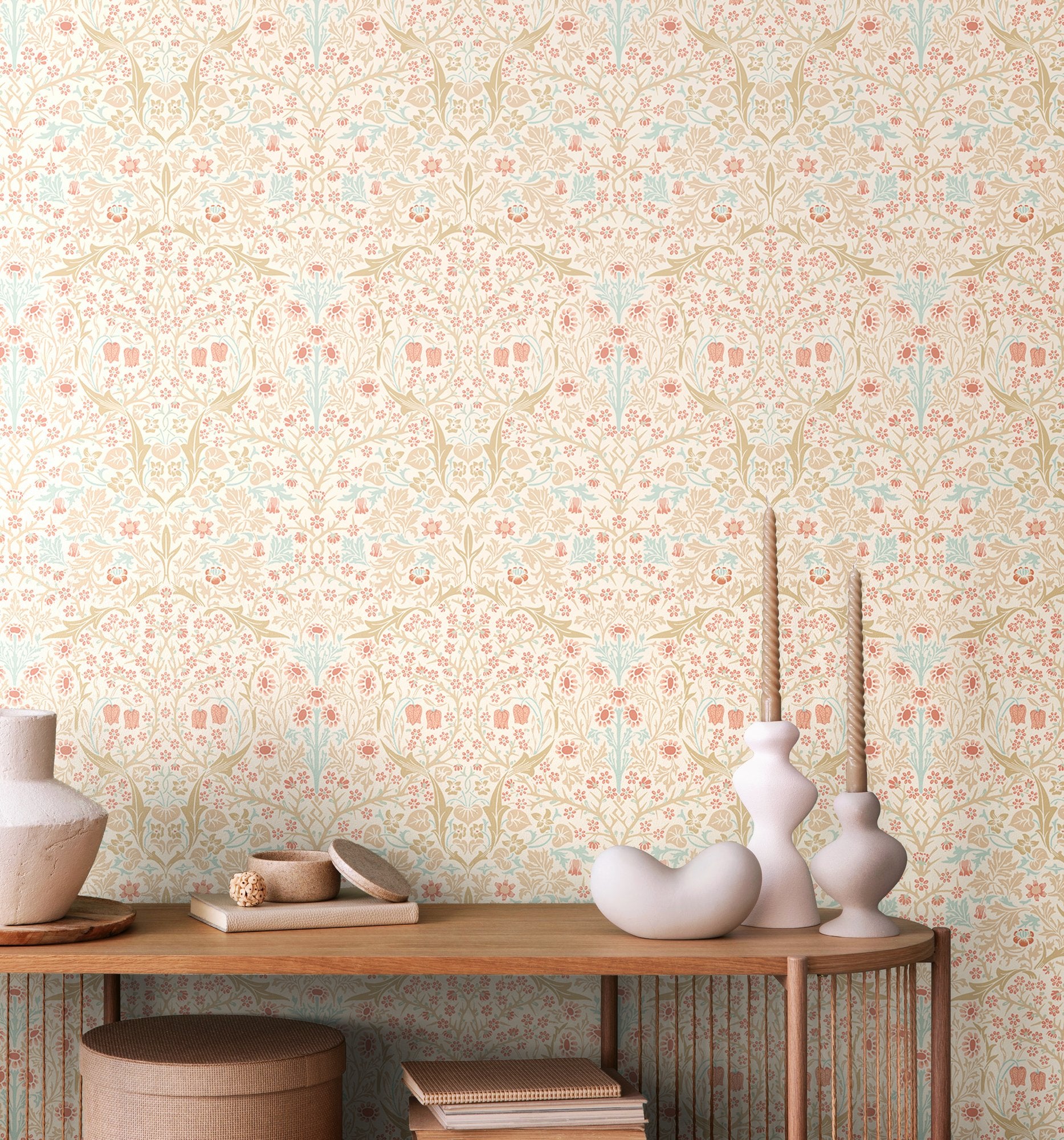 HWA1527W Blackthorn Damask Soft Coral & Straw Eden II Wallpaper by Hoopla Walls