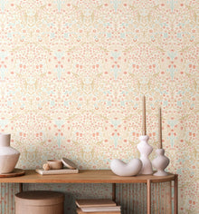 HWA1527W Blackthorn Damask Soft Coral & Straw Eden II Wallpaper by Hoopla Walls