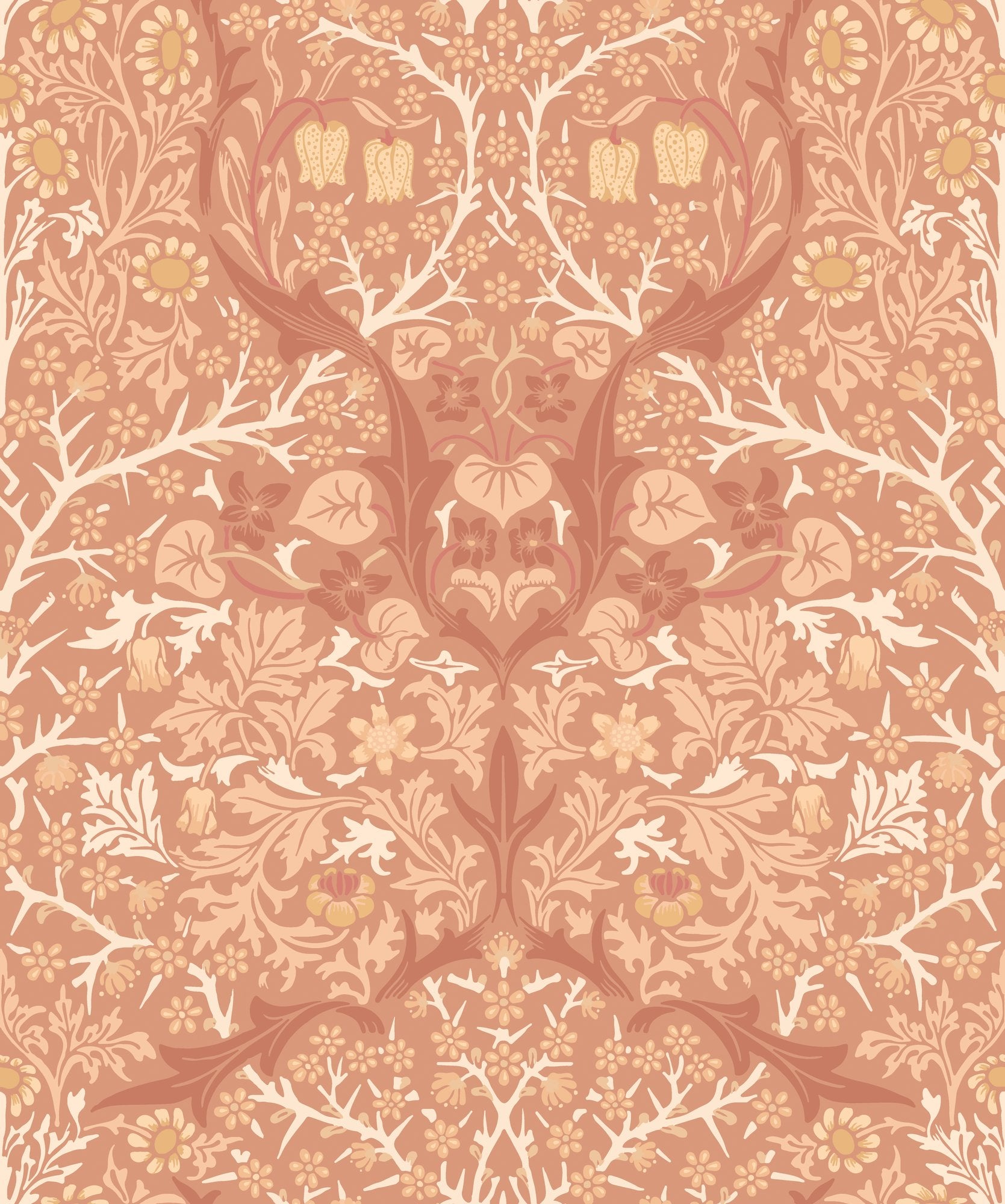 HWA1528W Blackthorn Damask Terracotta Eden II Wallpaper by Hoopla Walls
