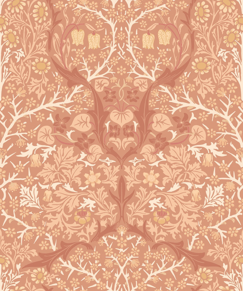 HWA1528W Blackthorn Damask Terracotta Eden II Wallpaper by Hoopla Walls