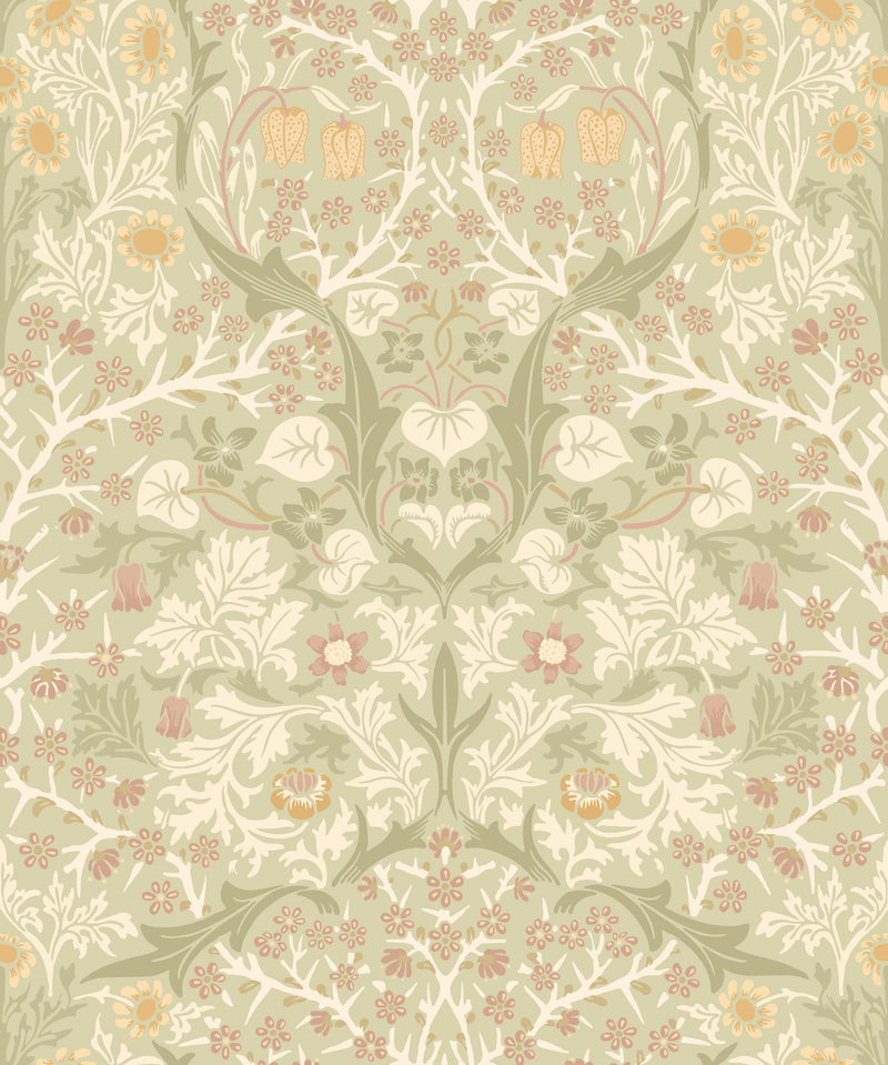 HWA1529W Blackthorn Damask Olive & Clay Eden II Wallpaper by Hoopla Walls