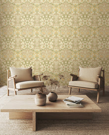 HWA1529W Blackthorn Damask Olive & Clay Eden II Wallpaper by Hoopla Walls