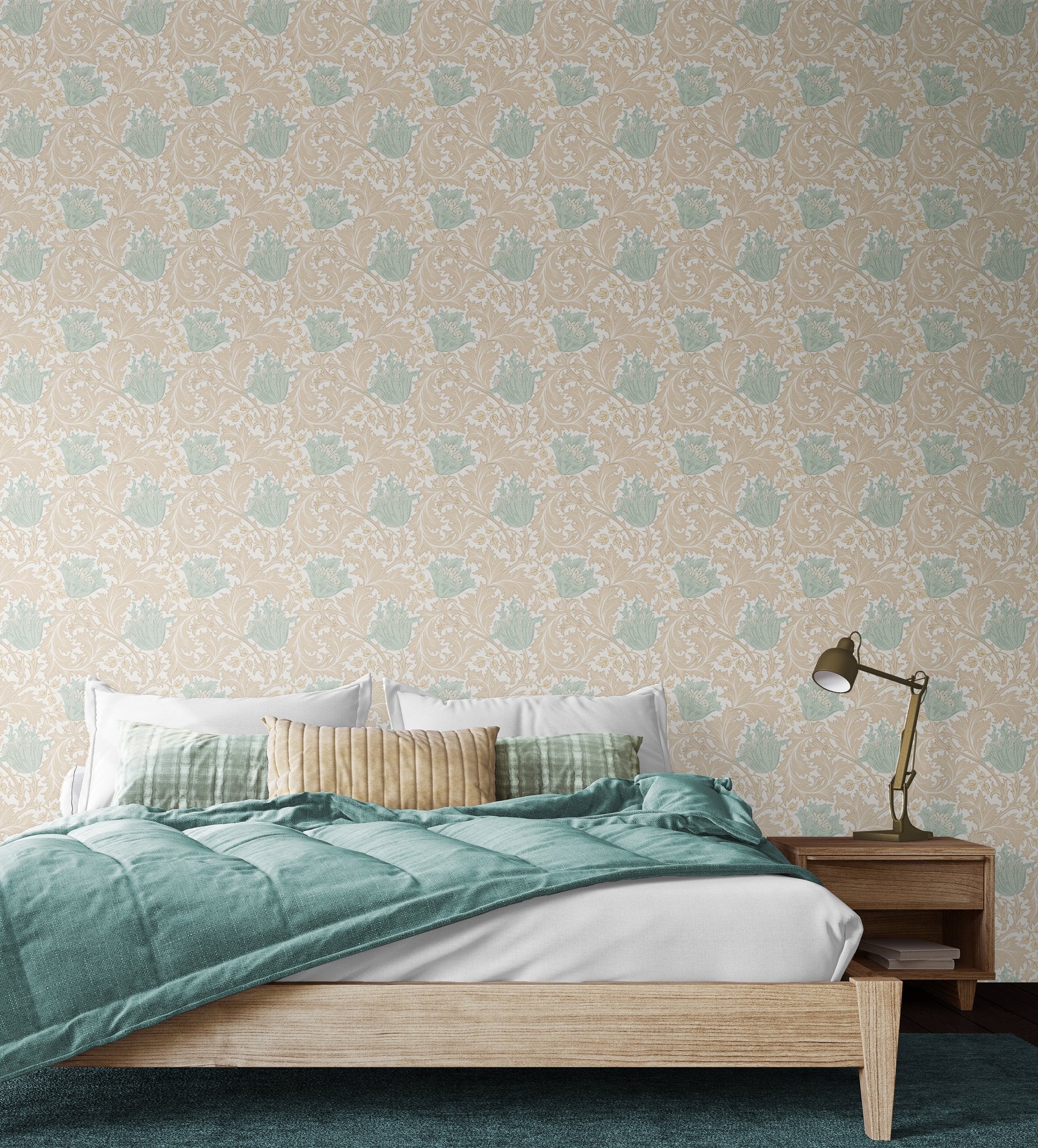 HWA1531W Tulip Trail Duck Egg Eden II Wallpaper by Hoopla Walls