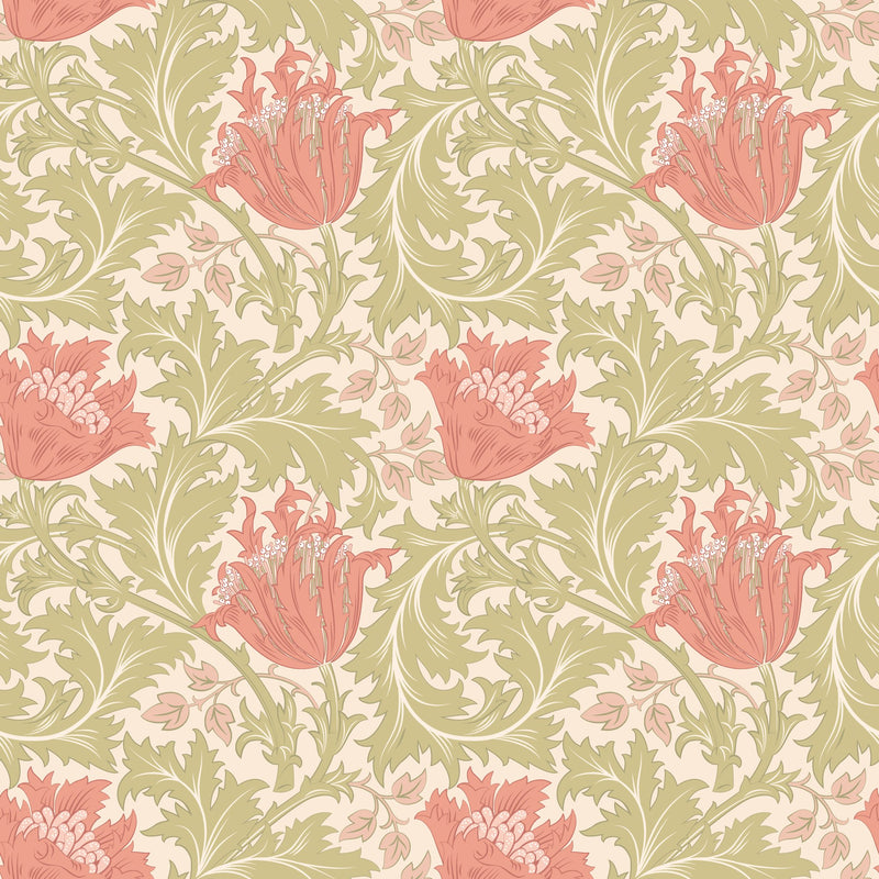 HWA1534W Tulip Trail Coral Eden II Wallpaper by Hoopla Walls