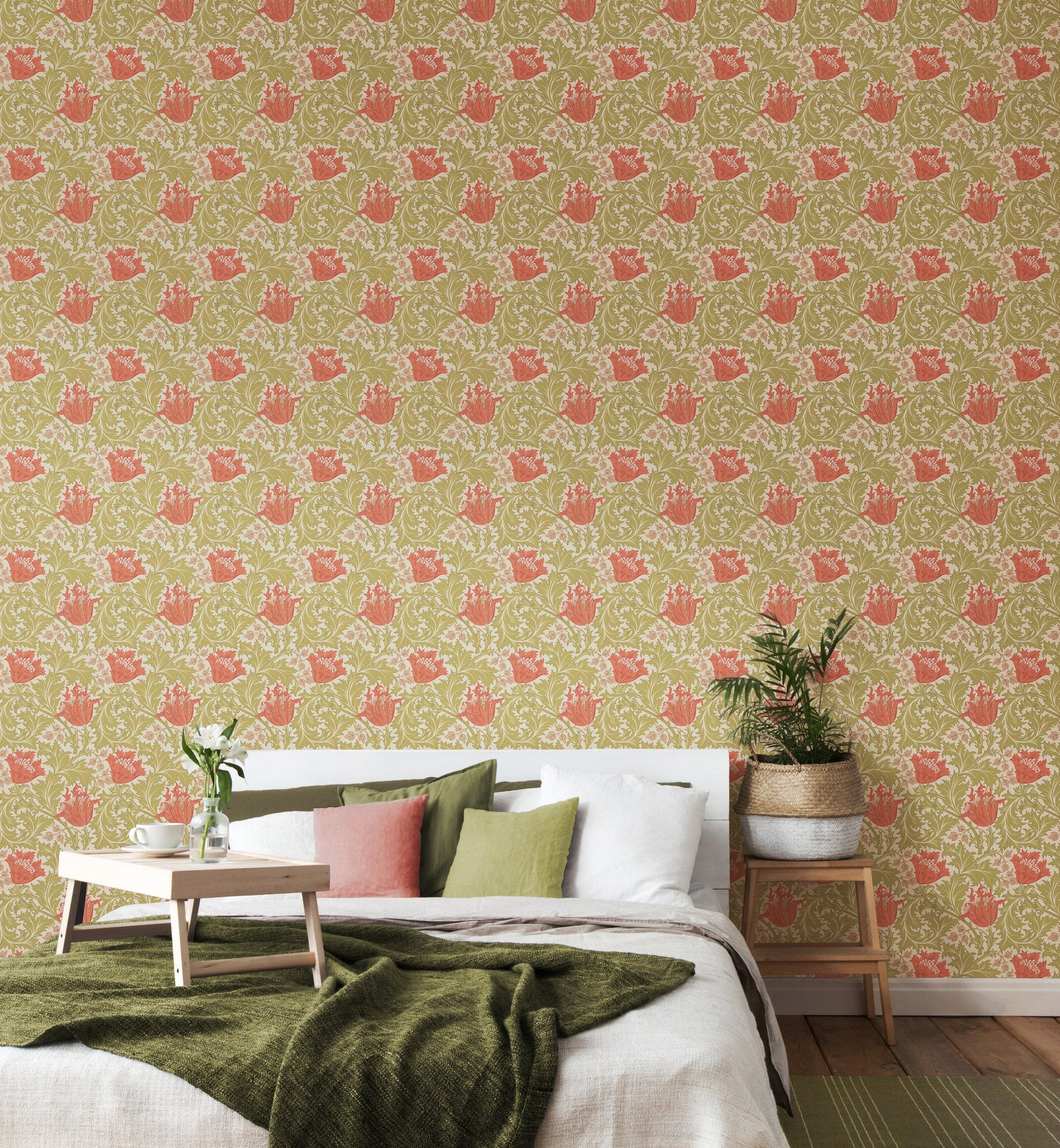 HWA1534W Tulip Trail Coral Eden II Wallpaper by Hoopla Walls