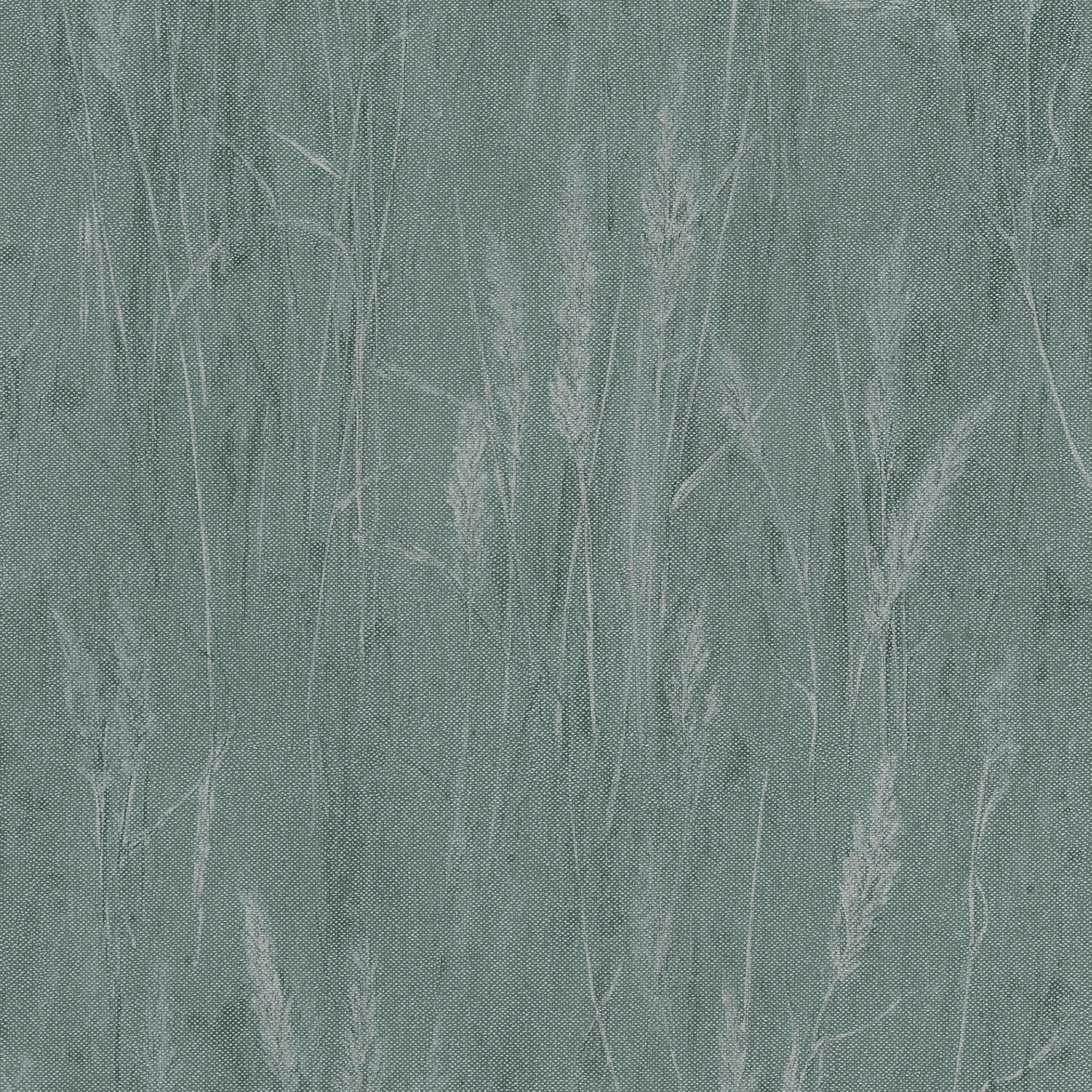 Meadow Stems Motif Green and Silver Grey Hygge Home Wallpaper by Galerie
