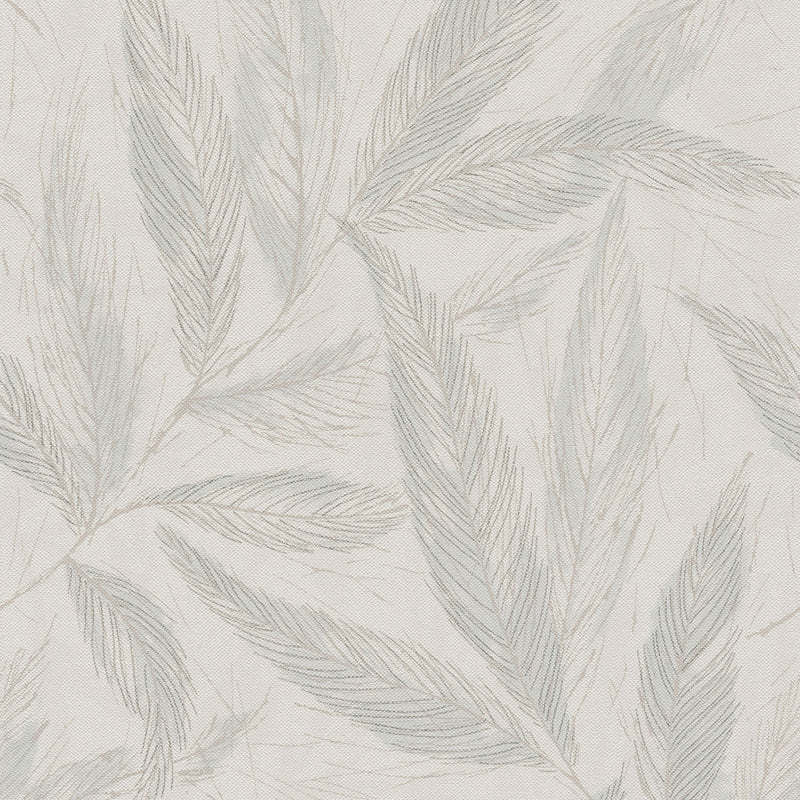 Fern Weave Motif Blue and Cream,Silver Grey Hygge Home Wallpaper by Galerie