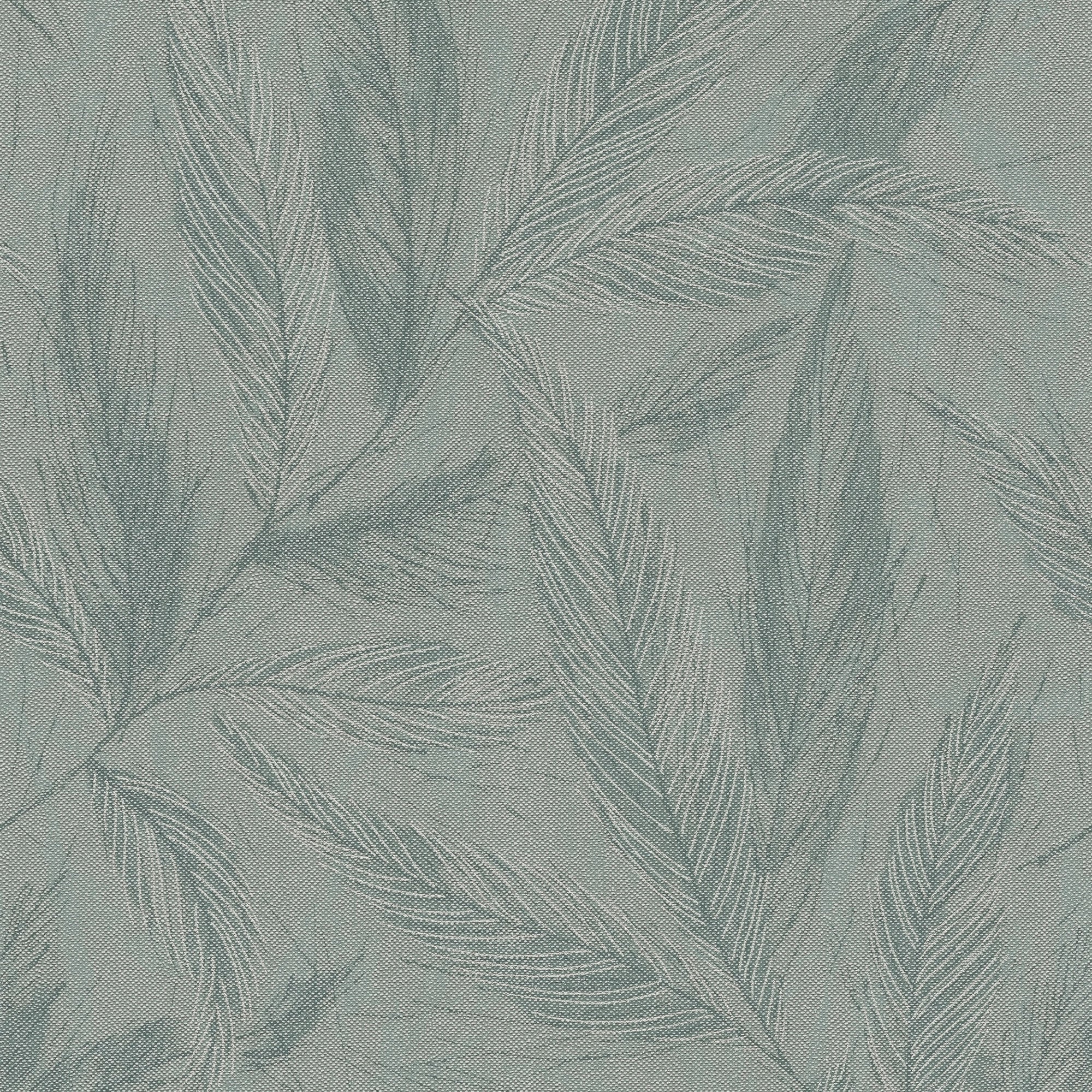 Fern Weave Motif Green and Silver Grey Hygge Home Wallpaper by Galerie