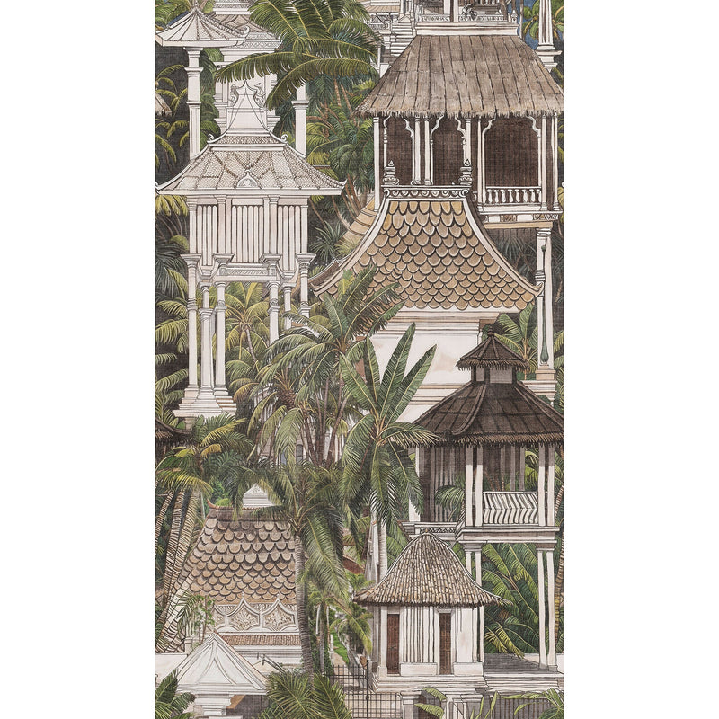 HZ62080M Tropical Pavillion Brown Cream Green Mural by Galerie