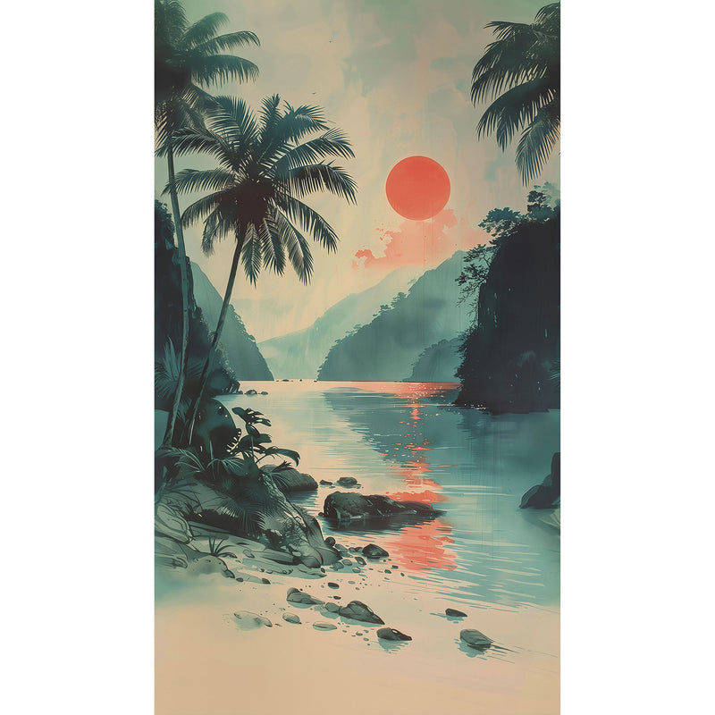 HZ62093M Tropical Sunset Green Orange Mural by Galerie