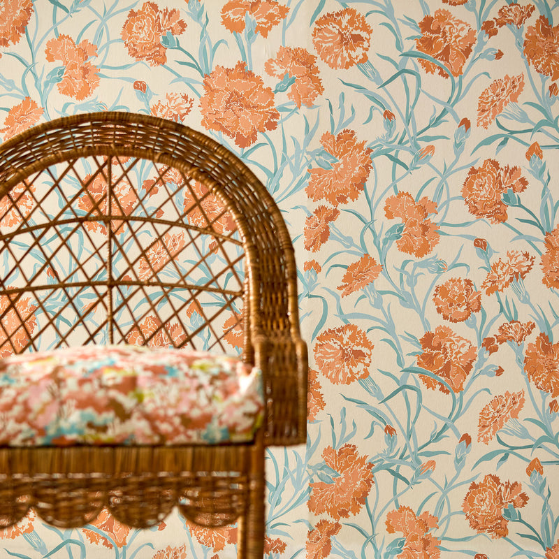 113132 Fleur de Joie Idyllic Paprika/Aqua/Soft Focus Wallpaper by Harlequin