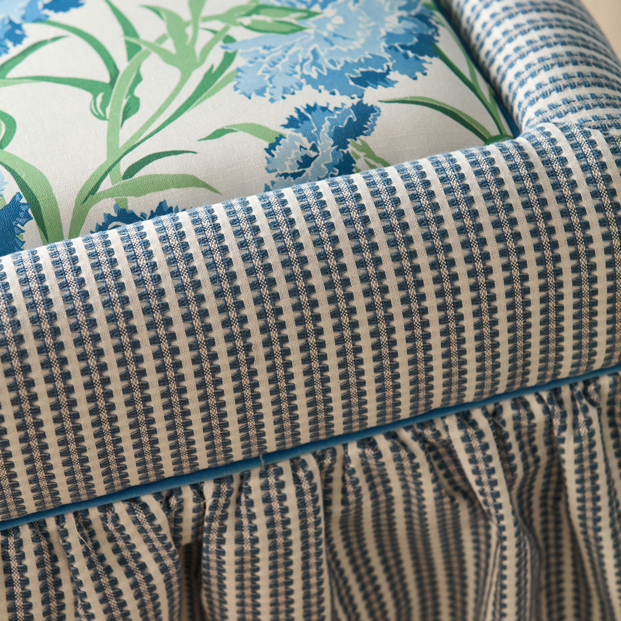 134063 Pepita Stripe Idyllic Sky/Linen Fabric by Harlequin