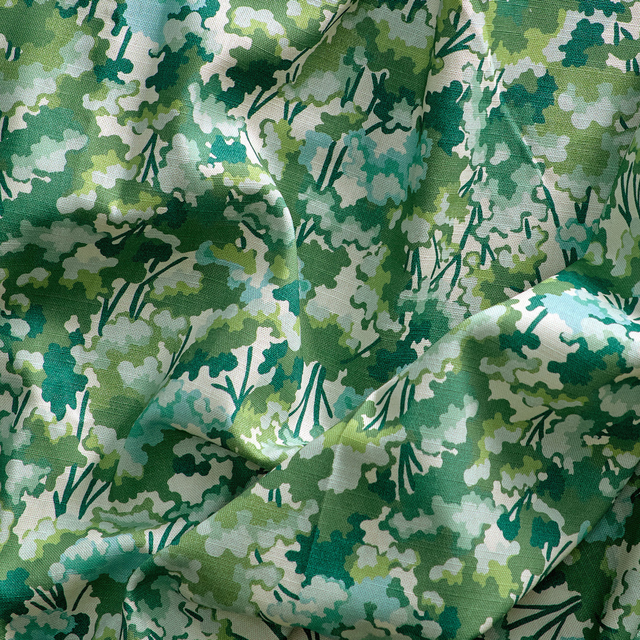121255 Tree Tops Idyllic Forest/Kelly/Aqua Fabric by Harlequin