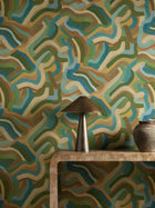 HFUP113364 Spiralis Ochre/Turquoise/Forest Wallpaper by Harlequin