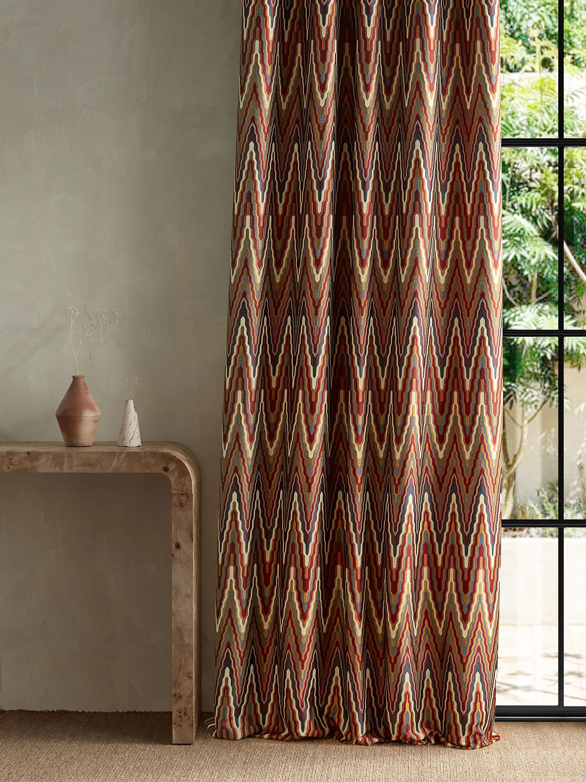 134772 Elota Indigo/Maroon Zamora Fabric by Harlequin