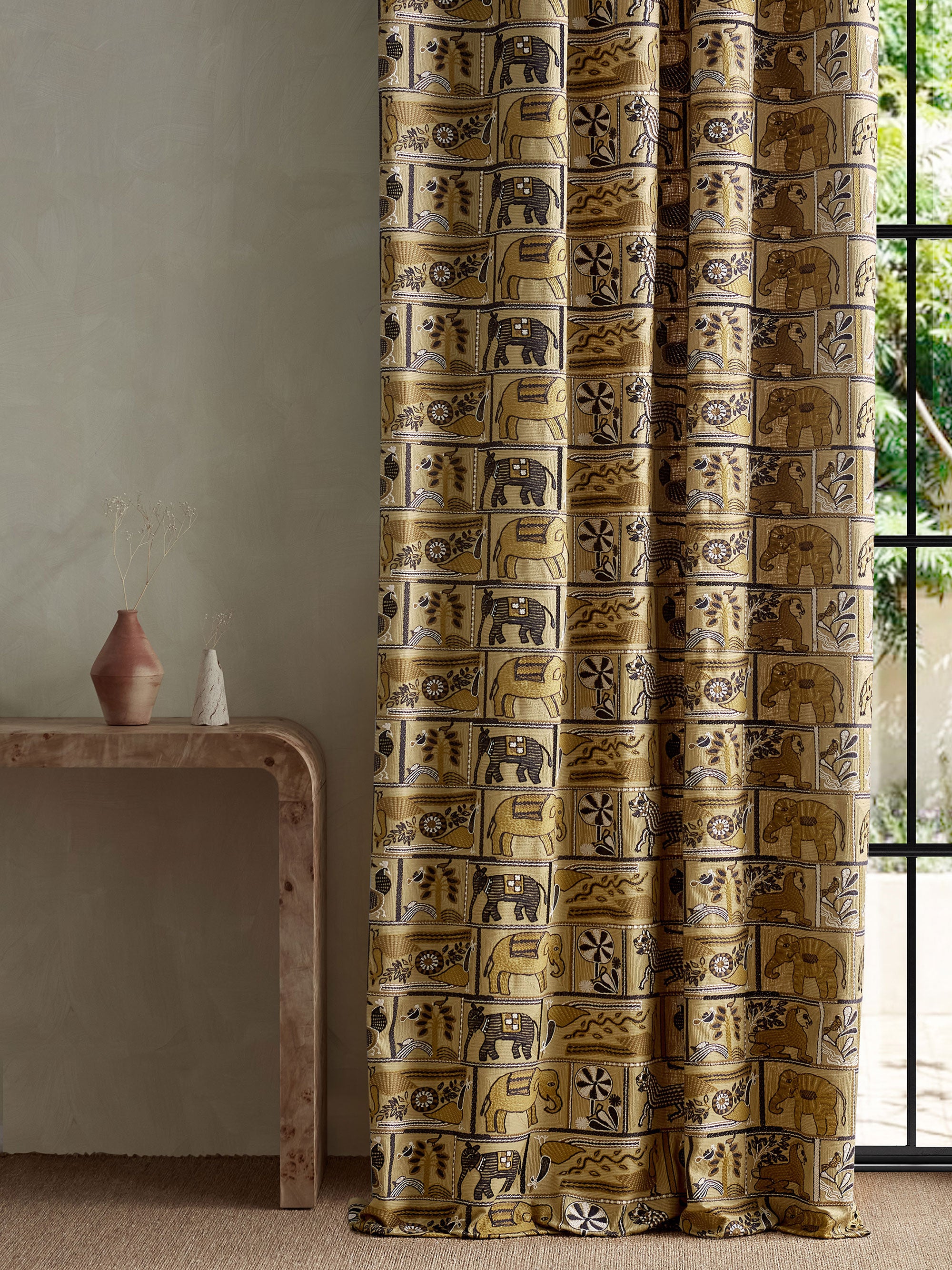134780 Kantha Ochre/Charcoal Zamora Fabric by Harlequin