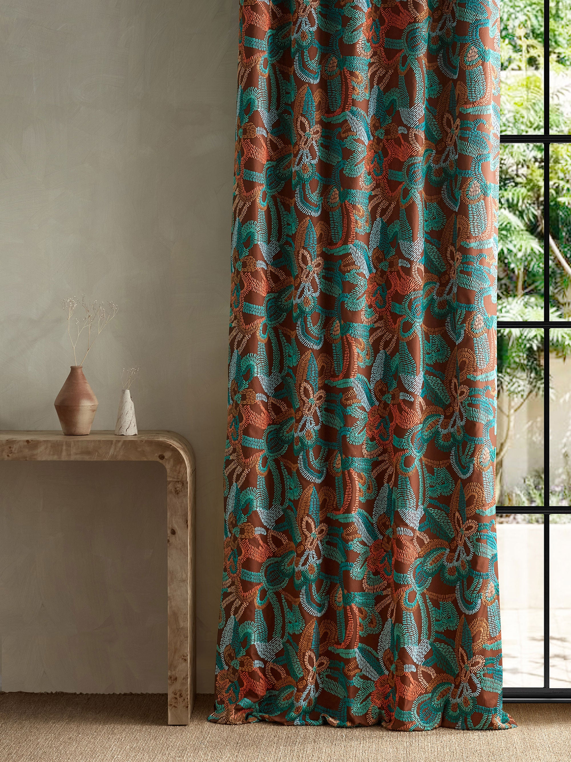 134782 Ania Burgandy/Spice/Turquoise Zamora Fabric by Harlequin