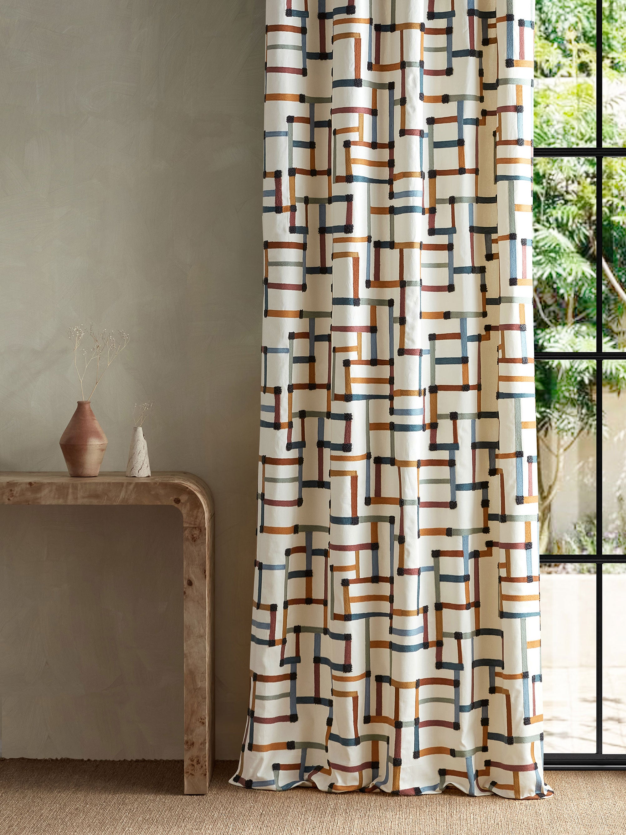 134786 Lineas Spice/Terracotta/Midnight Zamora Fabric by Harlequin