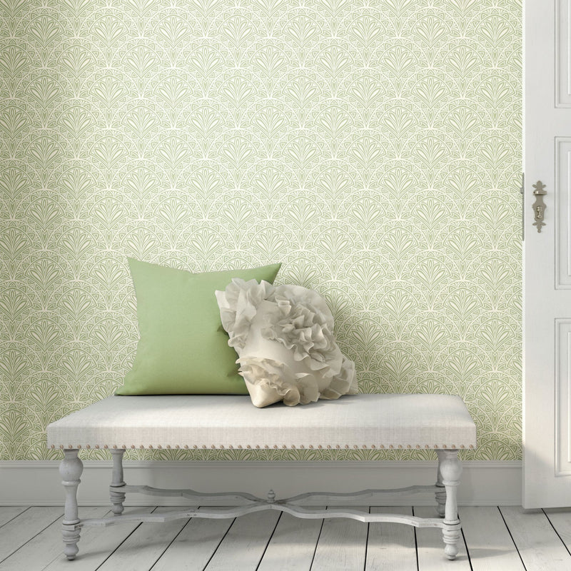 HWA1024W Deco Fan Green Wallpaper by Hoopla Walls
