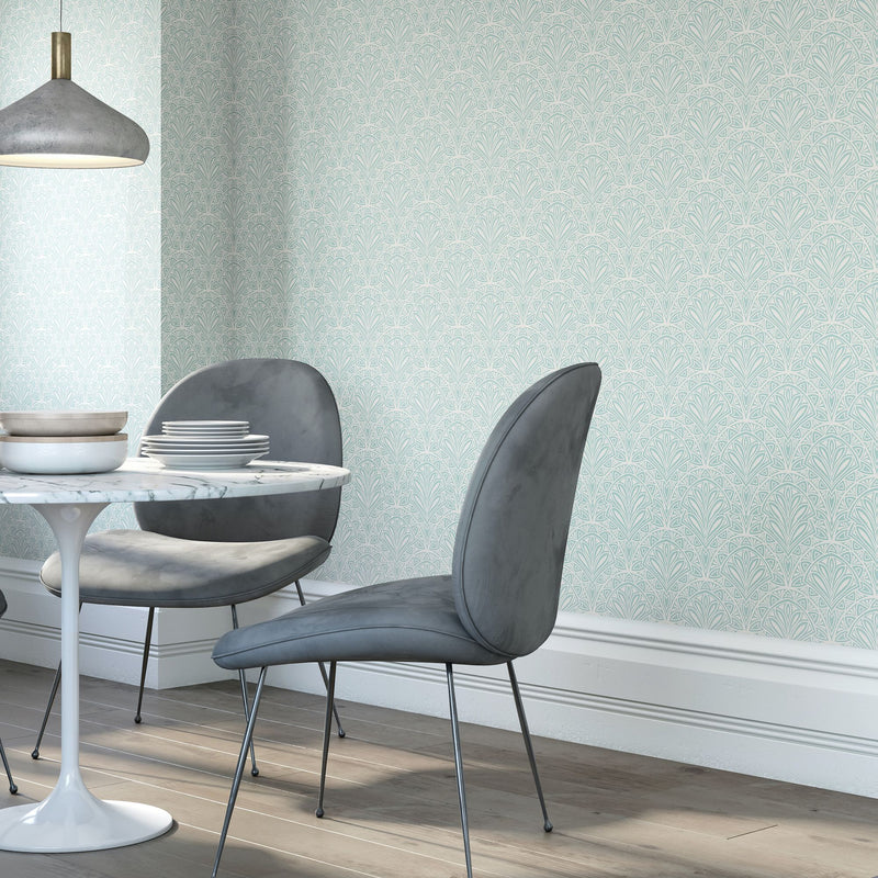 HWA1025W Deco Fan Blue Wallpaper by Hoopla Walls