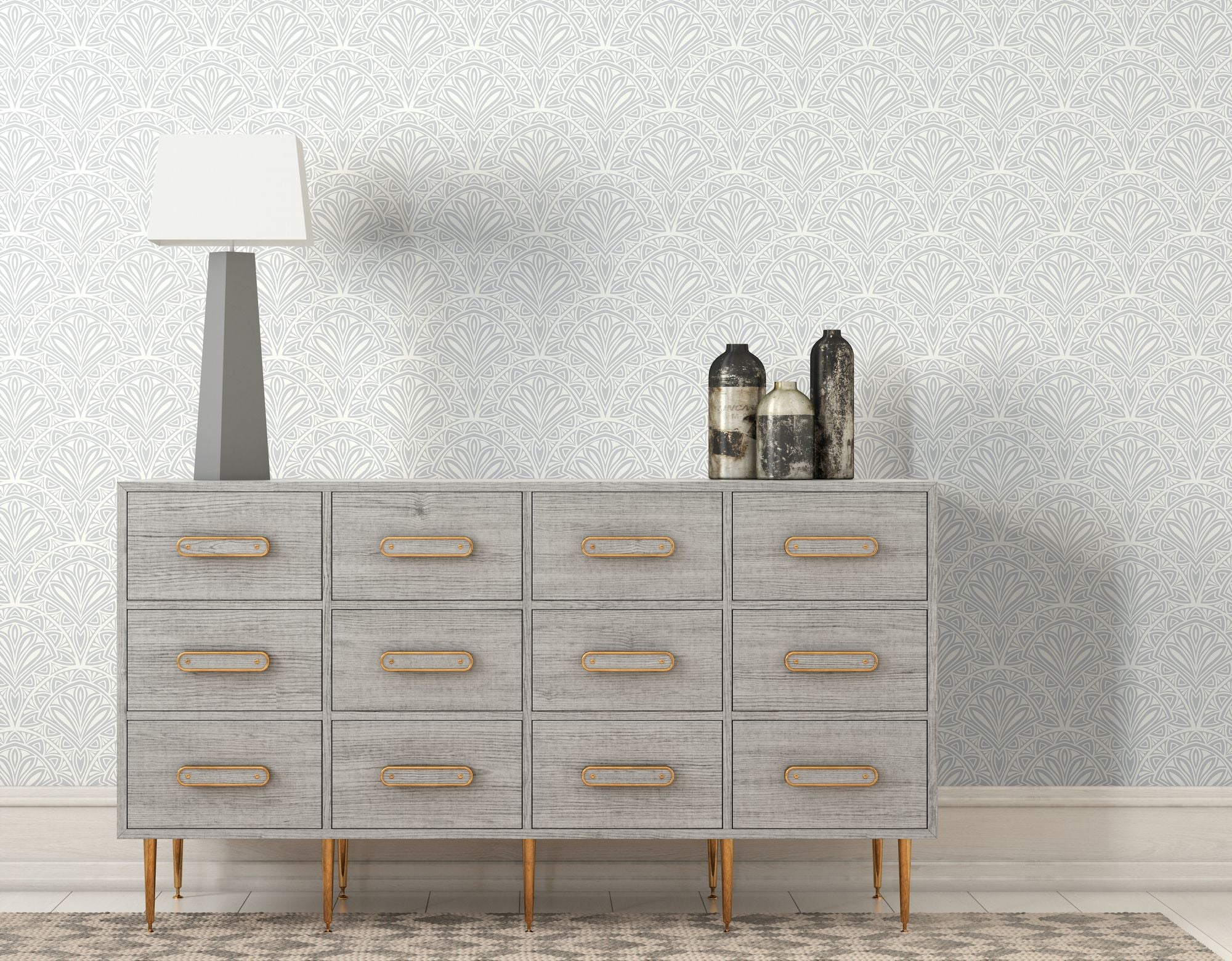 HWA1026W Deco Fan Grey Wallpaper by Hoopla Walls
