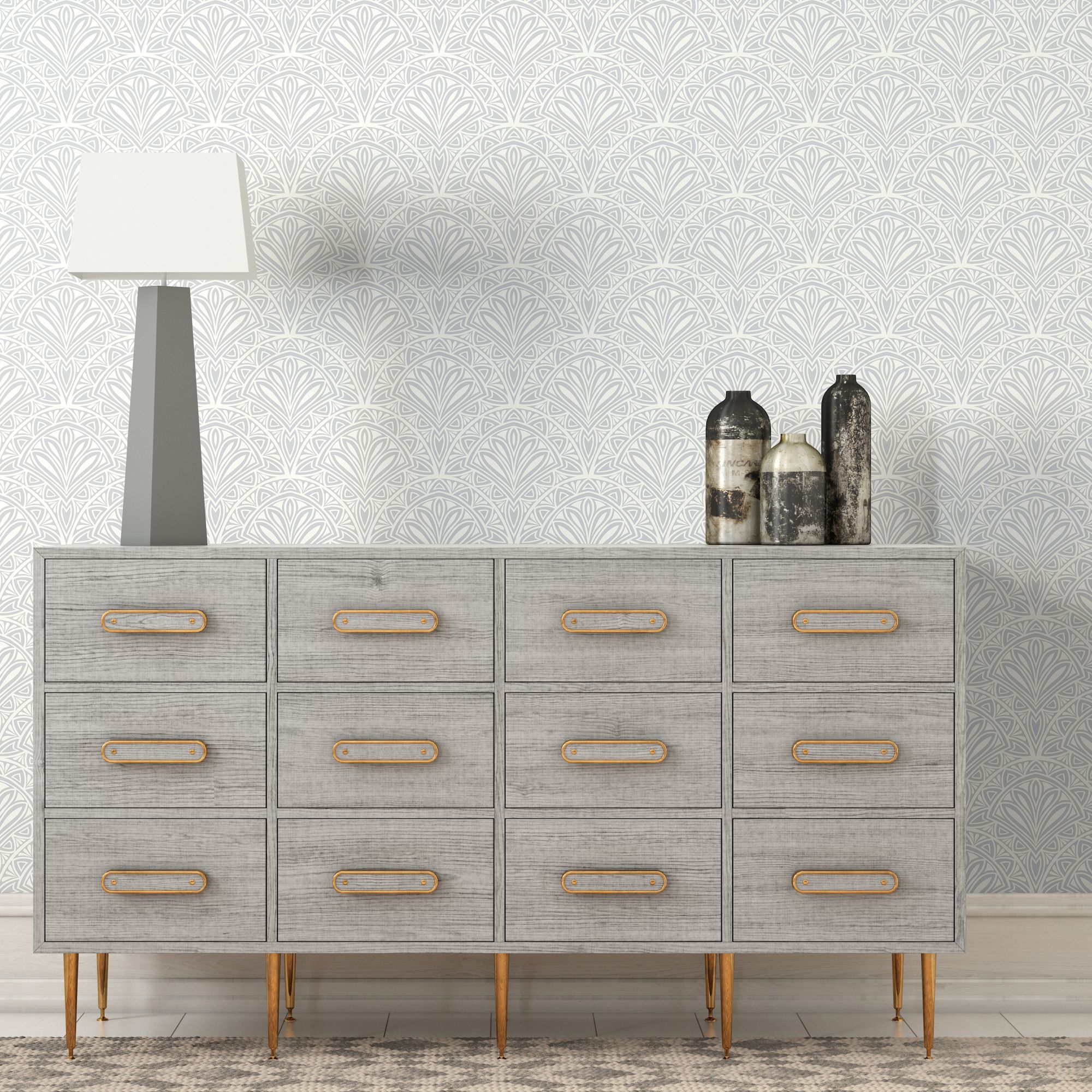 HWA1026W Deco Fan Grey Wallpaper by Hoopla Walls