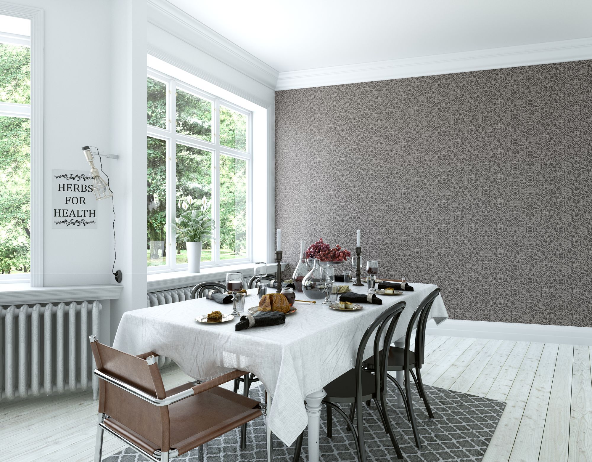 HWA1027W Deco Fan Black Wallpaper by Hoopla Walls