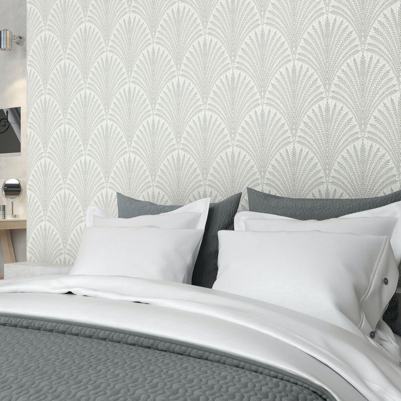 HWA1028W Leaf Fan Grey Wallpaper by Hoopla Walls
