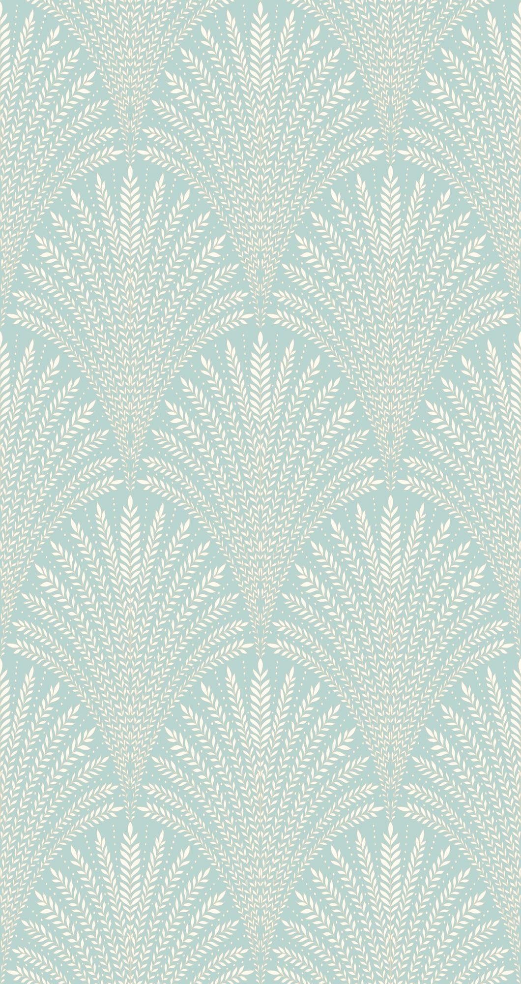HWA1030W Leaf Fan Duck Egg Blue Wallpaper by Hoopla Walls