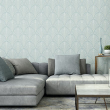 HWA1030W Leaf Fan Duck Egg Blue Wallpaper by Hoopla Walls