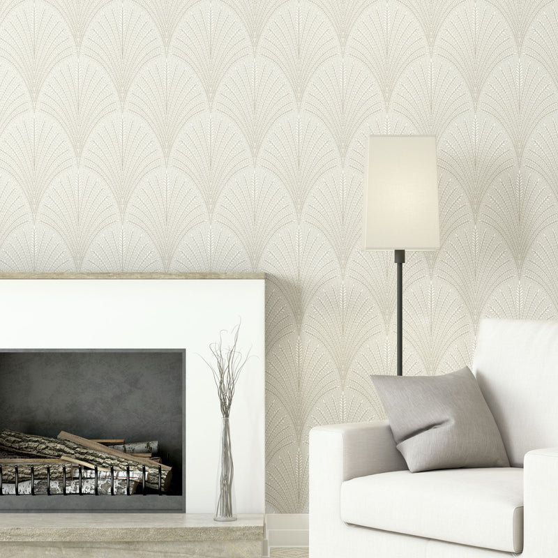 HWA1031W Leaf Fan Natural Wallpaper by Hoopla Walls