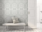 HWA1033W Ogee Damask Grey Wallpaper by Hoopla Walls