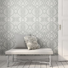 HWA1033W Ogee Damask Grey Wallpaper by Hoopla Walls