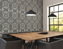HWA1035W Ogee Damask Black Wallpaper by Hoopla Walls