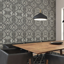 HWA1035W Ogee Damask Black Wallpaper by Hoopla Walls