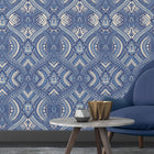 HWA1036W Ogee Damask Navy Blue Wallpaper by Hoopla Walls