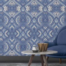HWA1036W Ogee Damask Navy Blue Wallpaper by Hoopla Walls