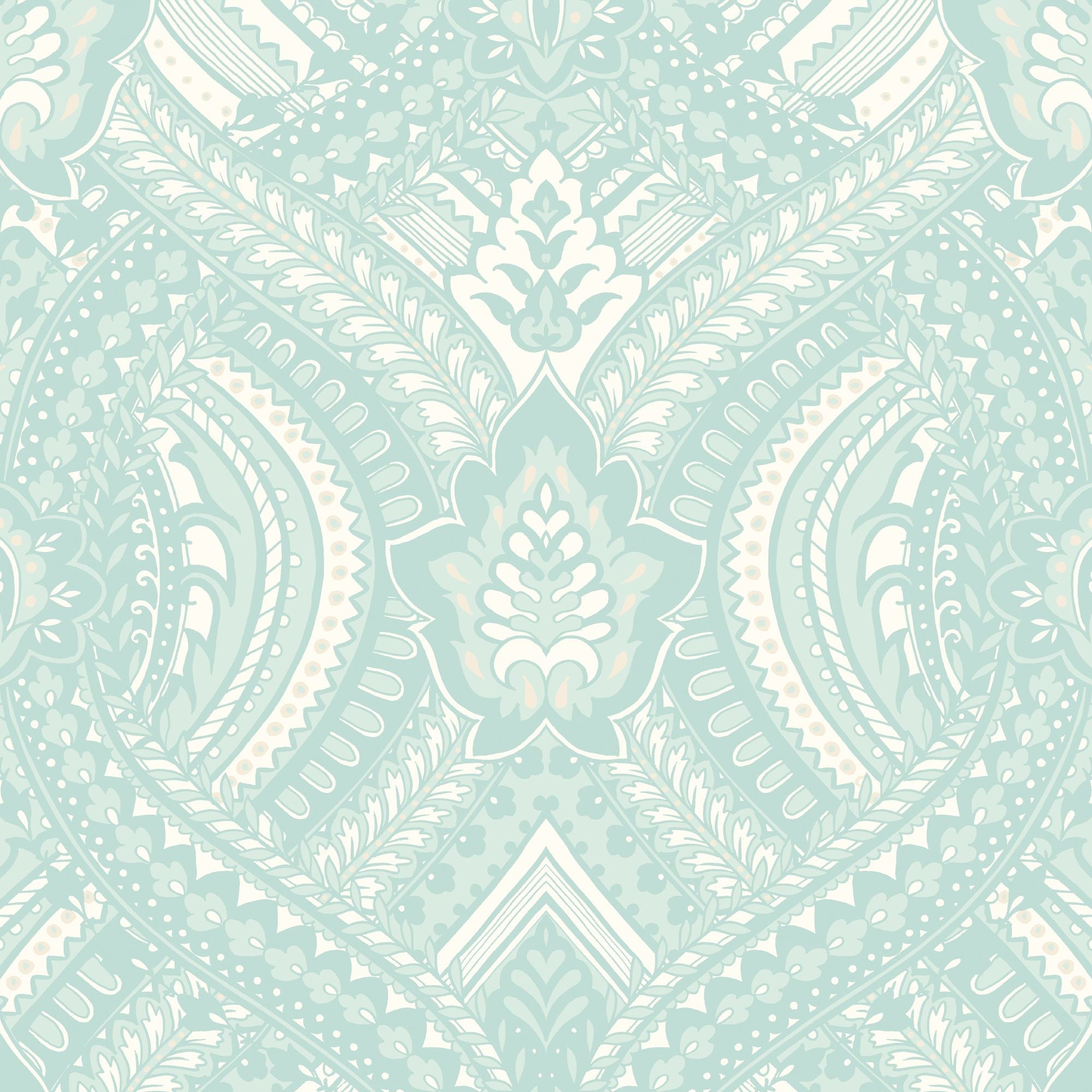 HWA1037W Ogee Damask Duck Egg Blue Wallpaper by Hoopla Walls