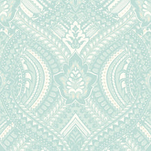 HWA1037W Ogee Damask Duck Egg Blue Wallpaper by Hoopla Walls