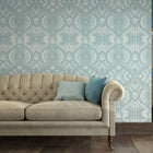 HWA1037W Ogee Damask Duck Egg Blue Wallpaper by Hoopla Walls
