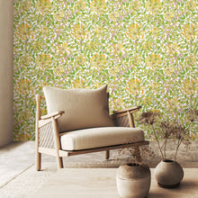 HWA1074W Honeysuckle Leaf Trail Sunshine Yellow Wallpaper by Hoopla Walls