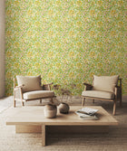 HWA1074W Honeysuckle Leaf Trail Sunshine Yellow Wallpaper by Hoopla Walls